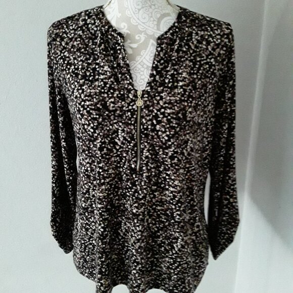 Anne Klein lovely colorful gold zipper neckline top size L - Picture 3 of 11